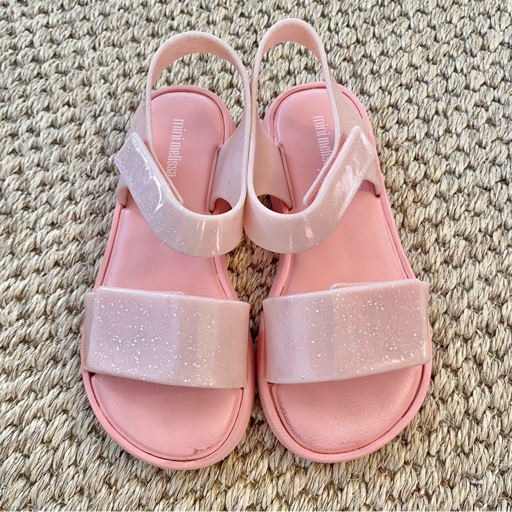 Mini Melissa Pink Glitter Slingback Sandals for Kids